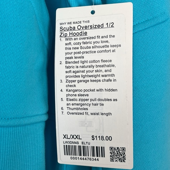 lululemon Scuba Oversized Half Zip Hoodie in Electric Turqoise ELTU NWT XL/XXL - Picture 4 of 6